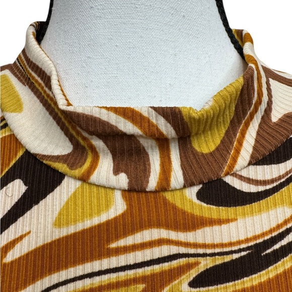 70s inspired Swirl Maxi Brown, Sienna, Mustard Dress with Stretch, Sz 2X - Picture 3 of 9
